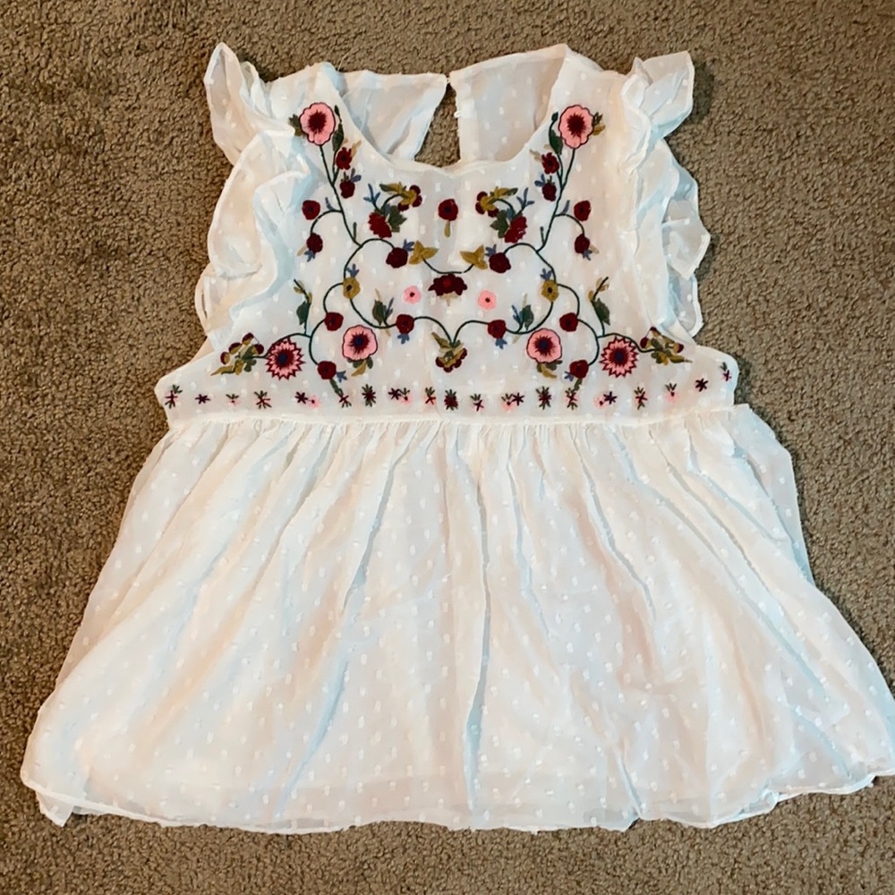 Floral Embroidered Empire Waist Chiffon Top